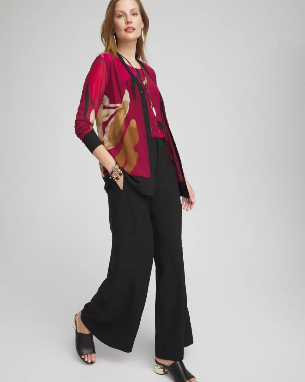 Shop Abstract Print Mesh Cardigan Tops