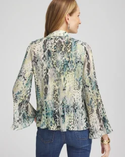 Best Animal Print Pleated Blouse Tops | Blouses & Shirts