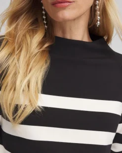 Outlet & White Striped Mock Neck Top Tops