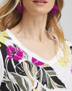 Best Blooms Abstract V-neck 3/4 Sleeve Tee Tops