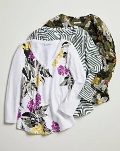 Best Blooms Abstract V-neck 3/4 Sleeve Tee Tops