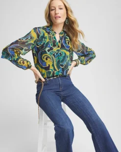 Best Sale Chiffon Clip Dot Swirl Print Blouse Tops | Blouses & Shirts