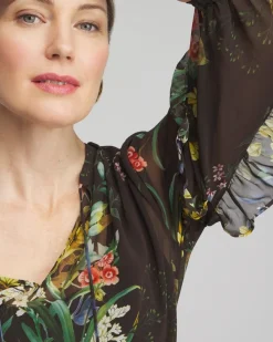 Cheap Chiffon Floral Ruffle Sleeve Blouse Tops