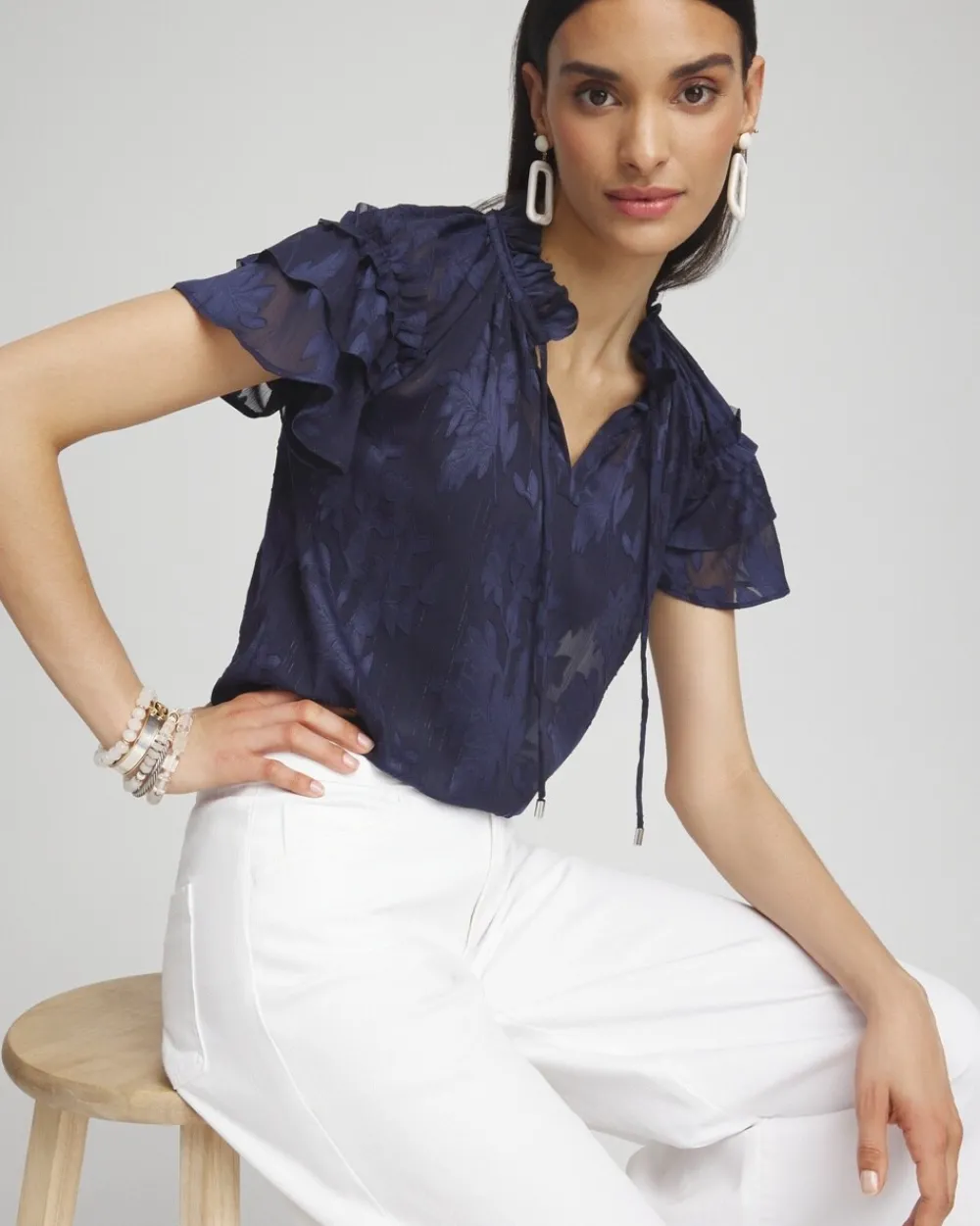 New Chiffon Ruffle Neck Blouse Tops