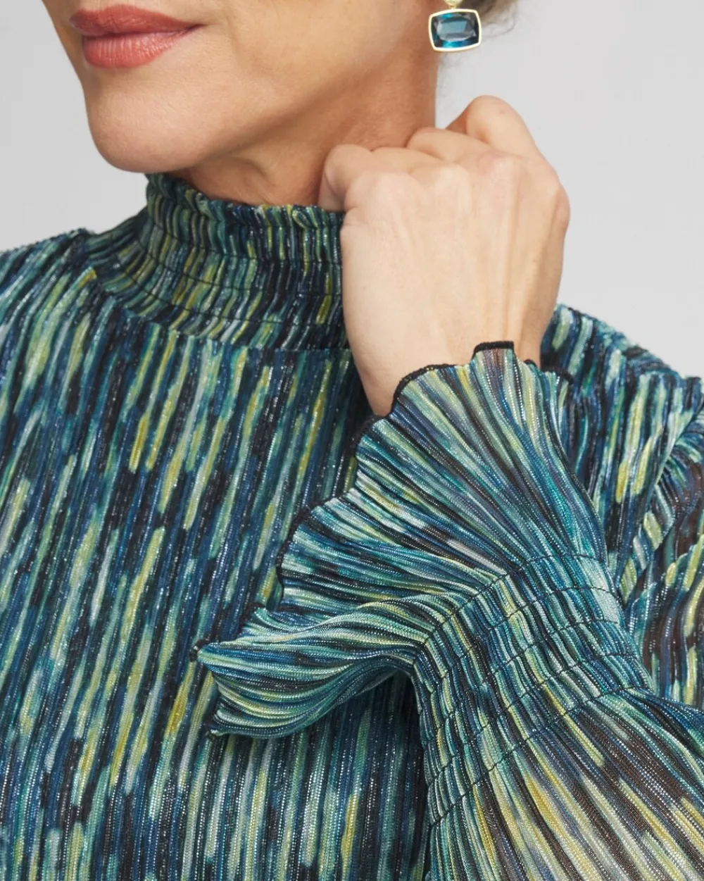 Shop Crinkle Shine Mock-Neck Top Tops