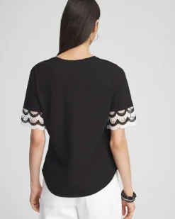 Outlet Crochet Trim Tee Tops
