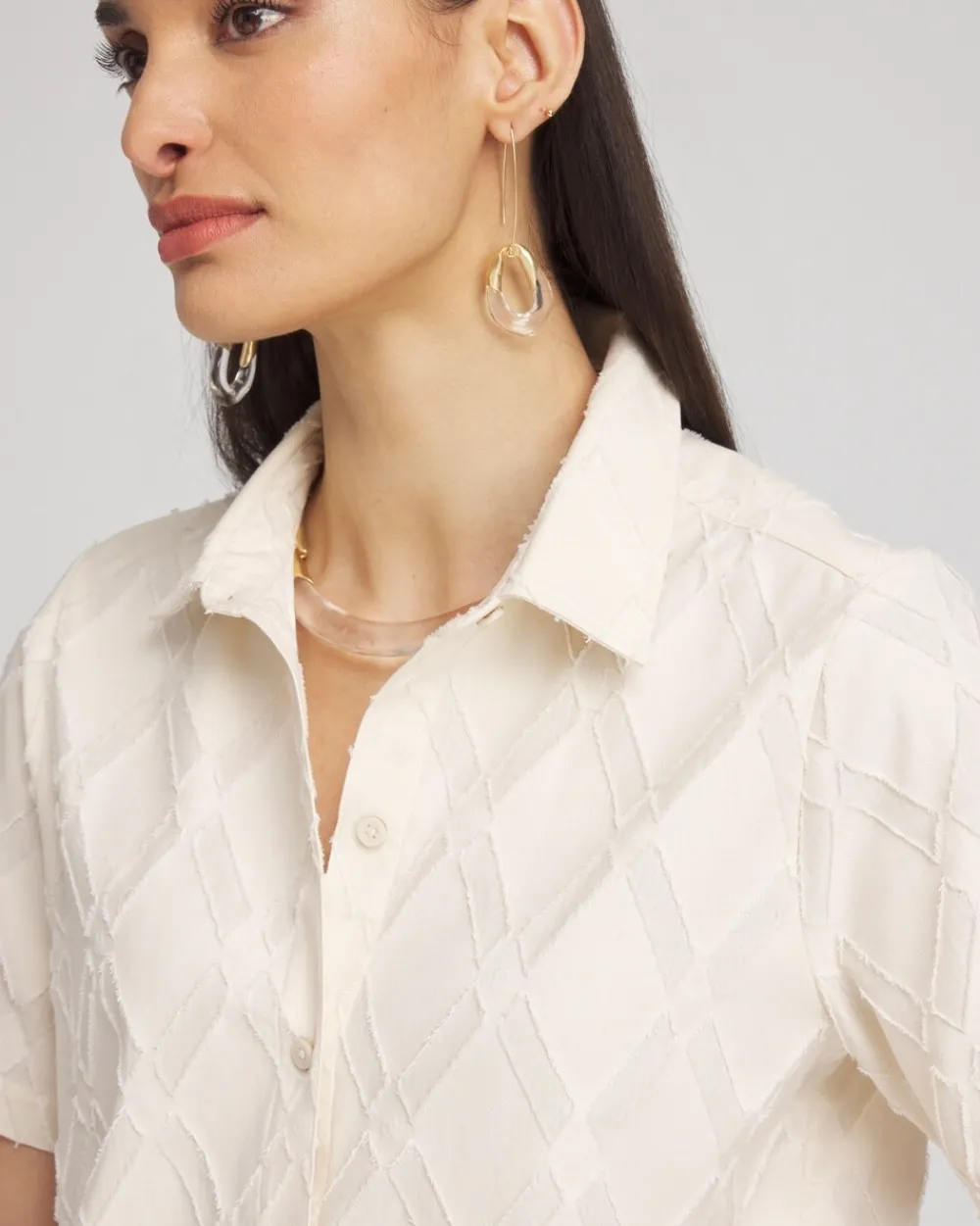 Cheap Diamond Jacquard Shirt Tops