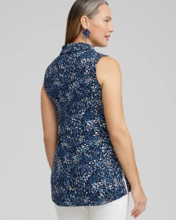 Fashion Dot Print Collared Tunic Tank Tops