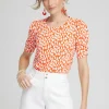 Online Dots Gathered Elbow Sleeve Tee Tops
