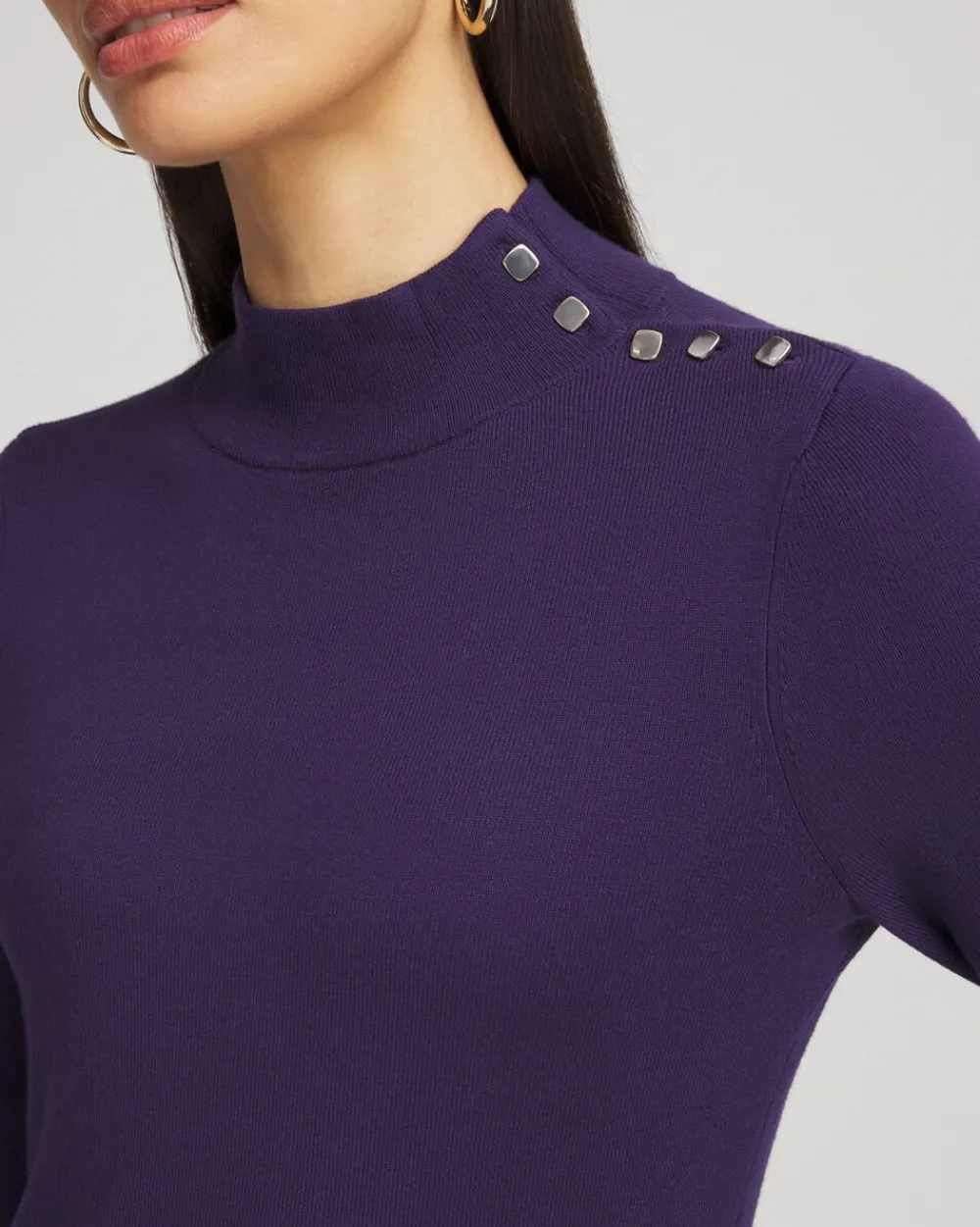 Flash Sale Ecovero™ Button Mock Neck Sweater Sweaters