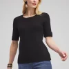 Discount Elbow Sleeve Cotton Tee Tops