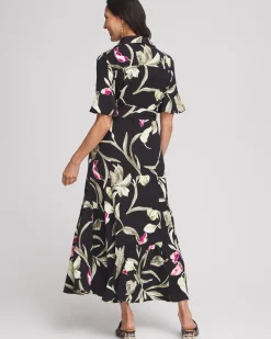 Online Elbow-sleeve Tiered Maxi Dress Dresses