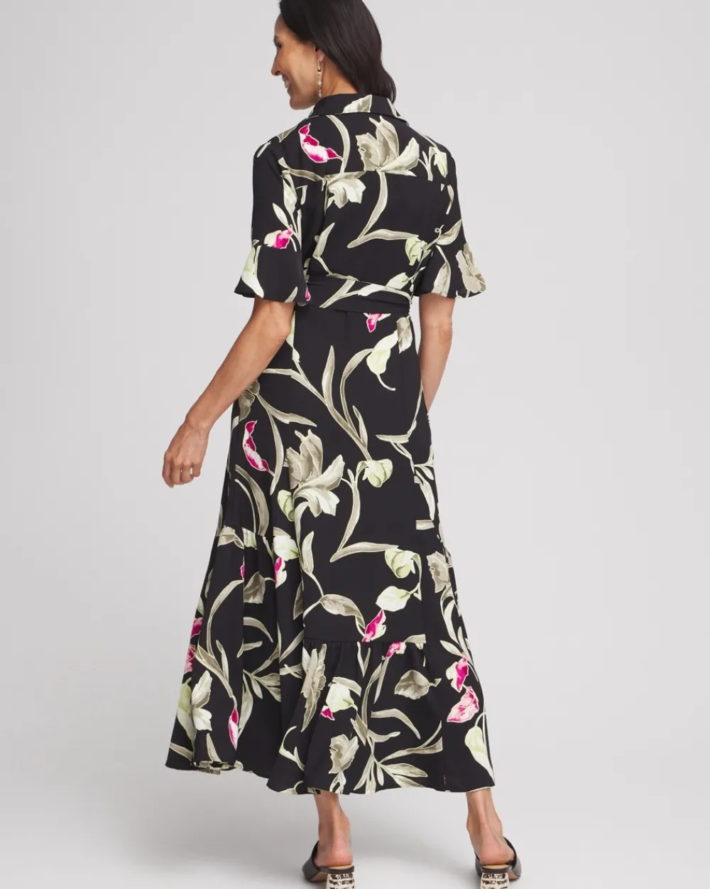 Online Elbow-sleeve Tiered Maxi Dress Dresses