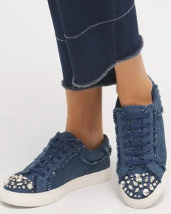 Store Embellished Denim Sneakers Shoes