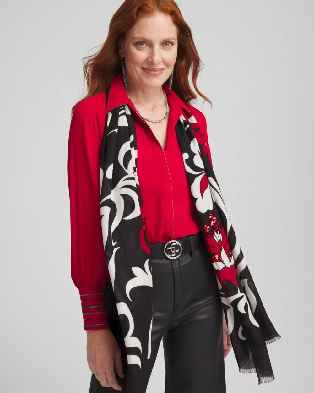 Hot Embellished Floral Scarf Scarves