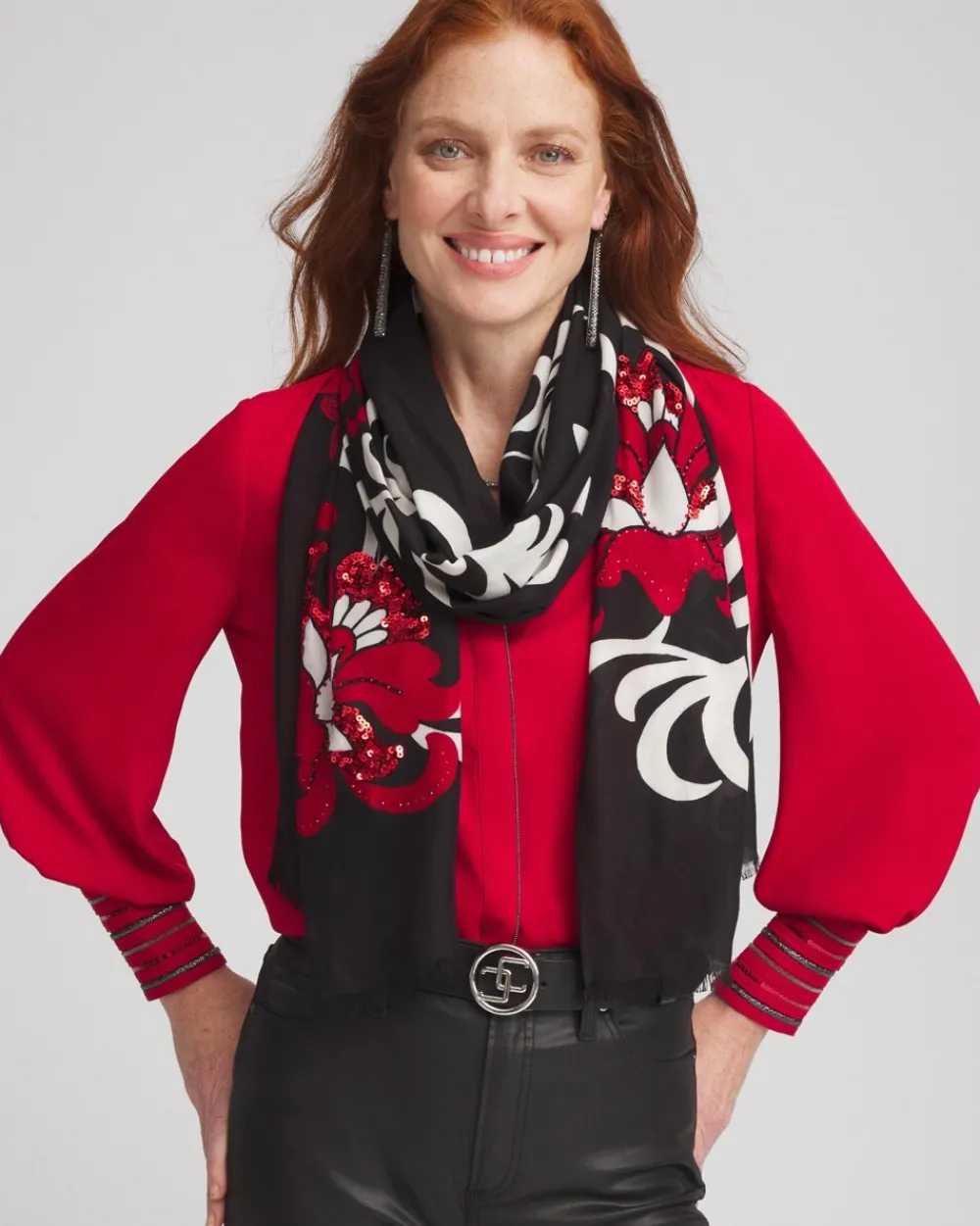 Hot Embellished Floral Scarf Scarves