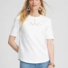 New Embellished Laser Cut Detail Tee Tops