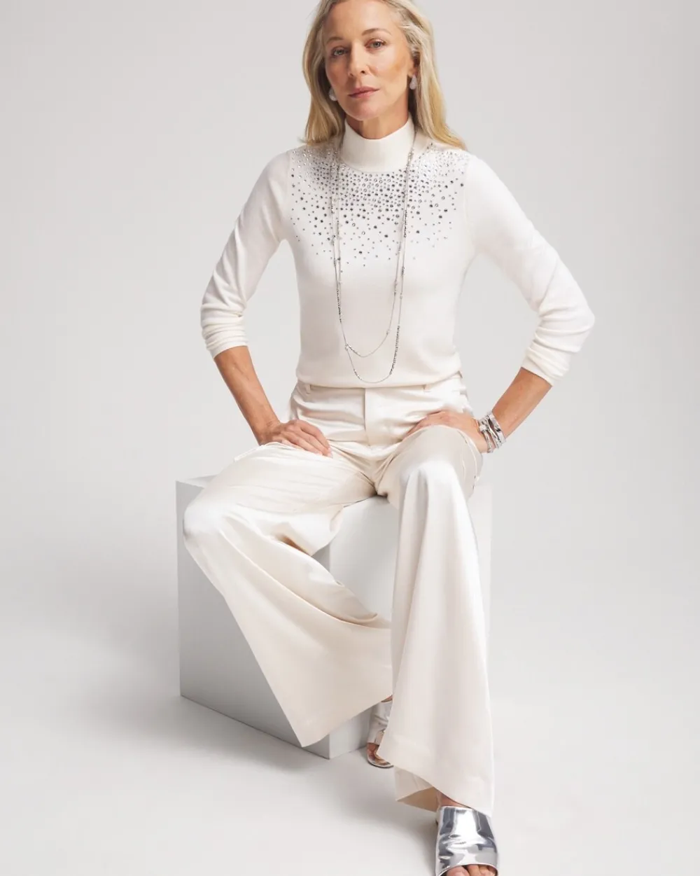 Discount Embellished Mockneck Pullover Sweater Sweaters