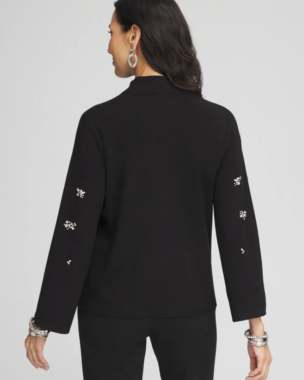 New Embellished Mockneck Pullover Sweater Sweaters