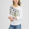 Store Embroidered 3/4 Sleeve Tee Tops