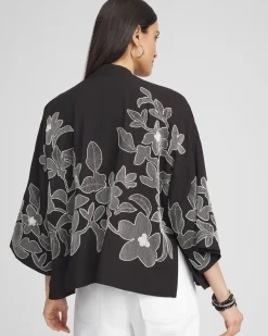 Hot Embroidered Floral Kimono Tops