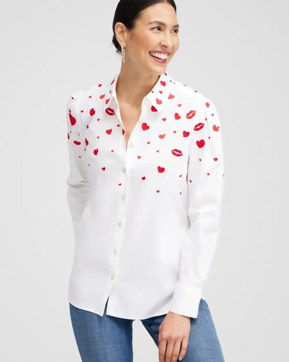 Flash Sale Embroidered Hearts Shirt Tops