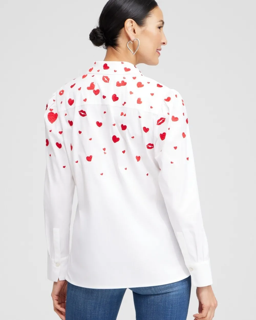 Flash Sale Embroidered Hearts Shirt Tops