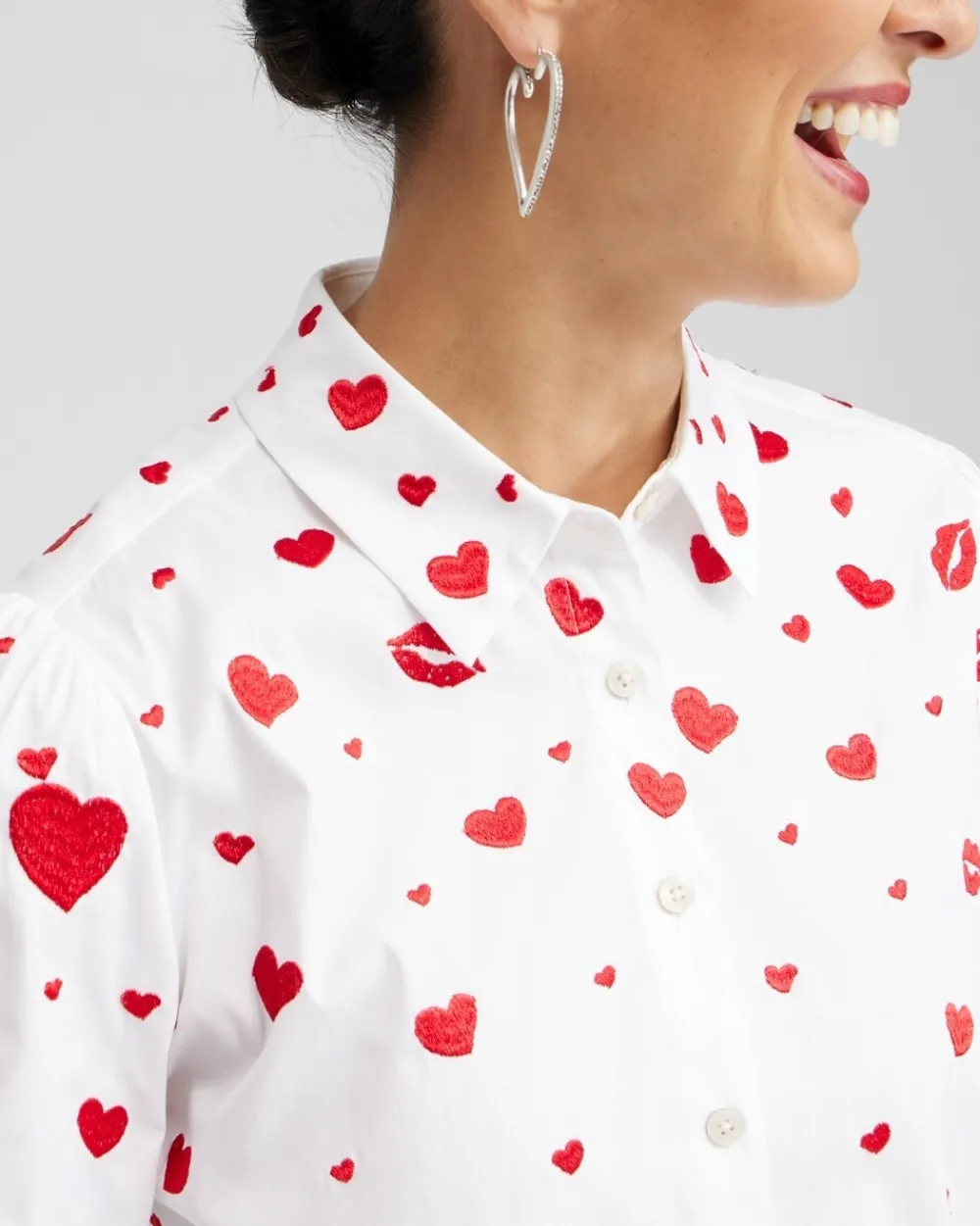 Flash Sale Embroidered Hearts Shirt Tops