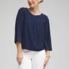 Online Faux Denim Eyelet Trim Top Tops