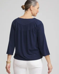 Online Faux Denim Eyelet Trim Top Tops