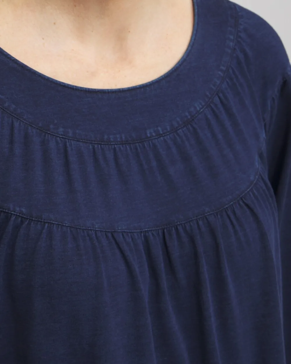 Online Faux Denim Eyelet Trim Top Tops