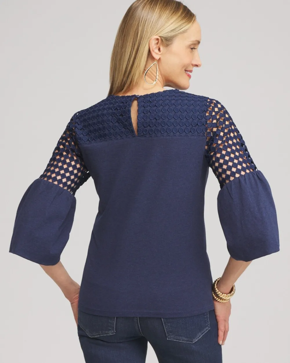 Hot Faux Denim Lace Mix Top Tops