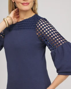 Hot Faux Denim Lace Mix Top Tops