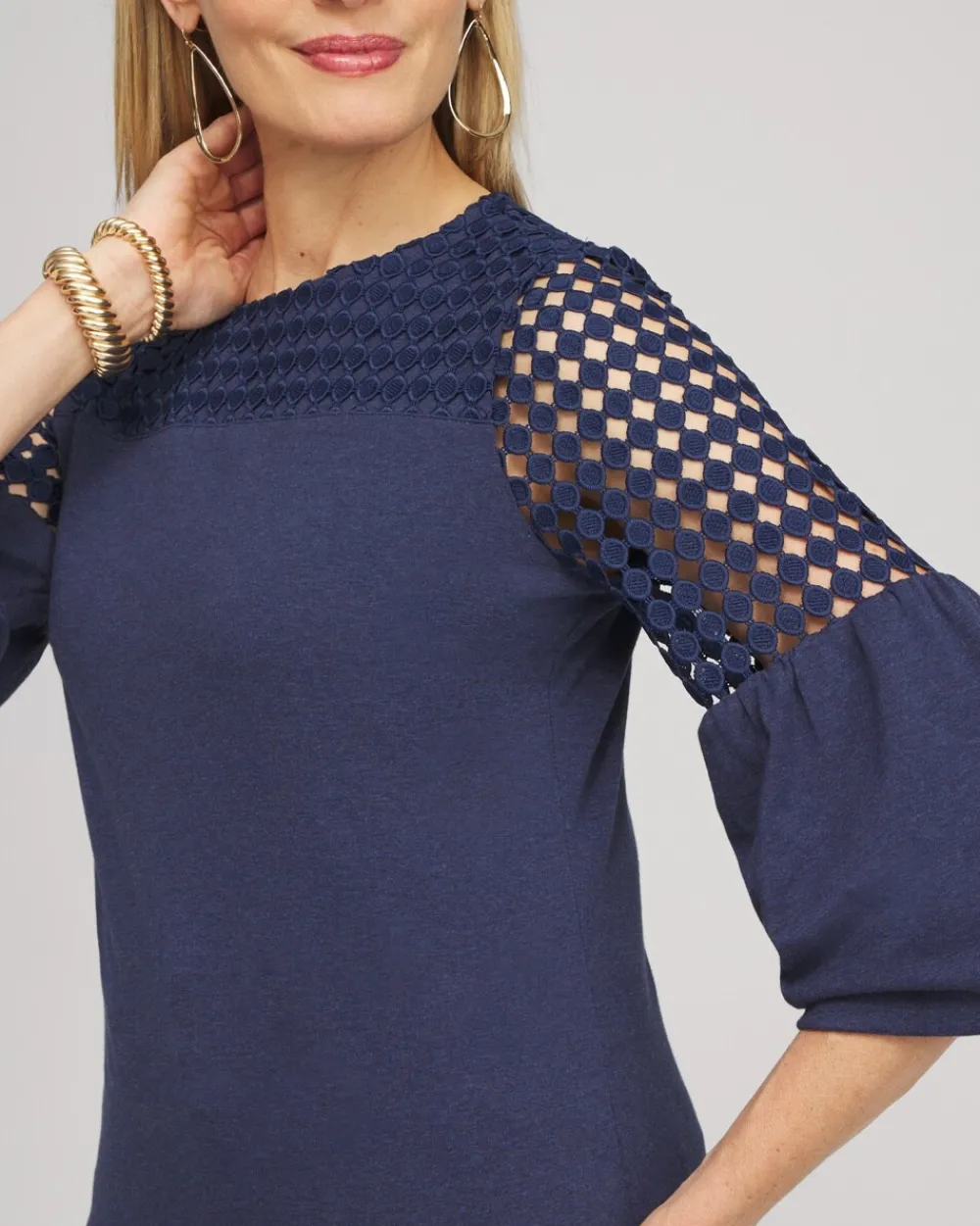 Hot Faux Denim Lace Mix Top Tops