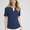 Best Faux Denim Notch Neck Tee Tops