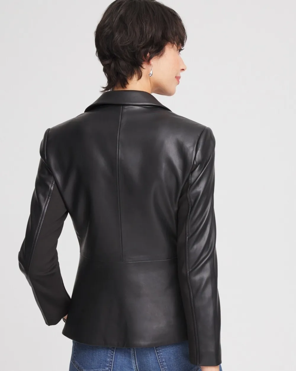 Sale Faux Leather Peplum Blazer Jackets & Coats