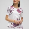 Shop Floral Asymmetrical Elbow Sleeve Tee Tops