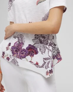 Shop Floral Asymmetrical Elbow Sleeve Tee Tops