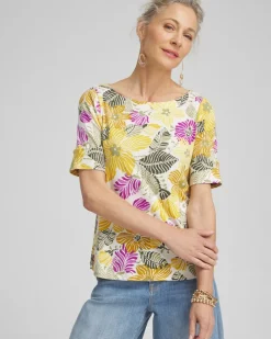 Flash Sale Floral Bateau Neck Tee Tops