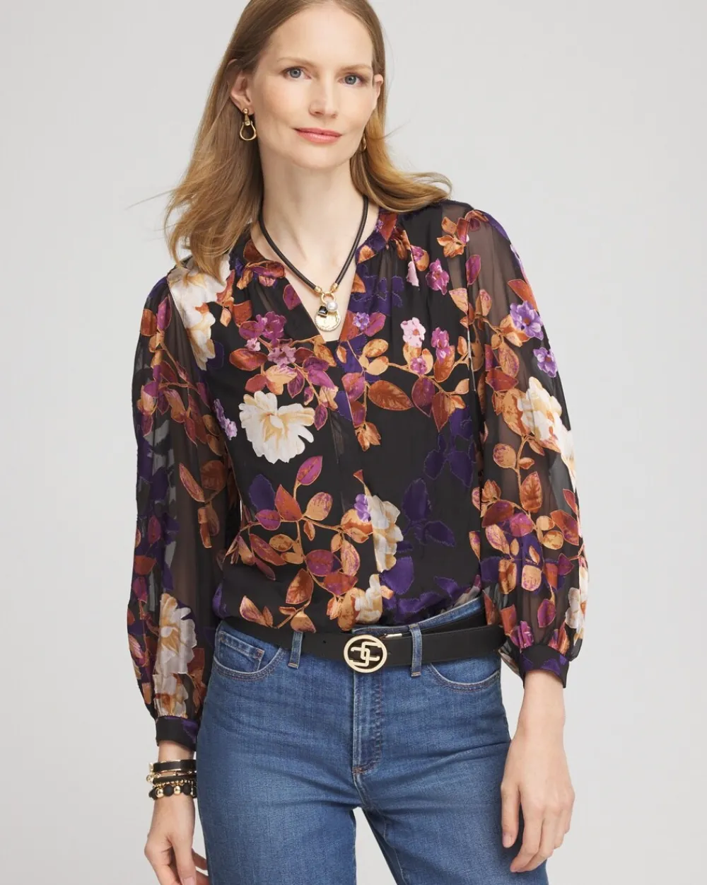Clearance Floral Burnout Blouse Tops | Blouses & Shirts