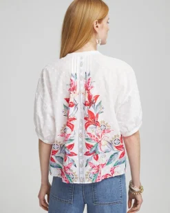 Clearance Floral Dolman Sleeve Cotton Shirt Tops