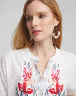 Clearance Floral Dolman Sleeve Cotton Shirt Tops
