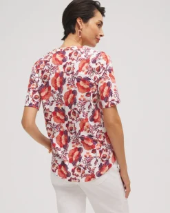 Sale Floral Elbow Sleeve A-line Tee Tops