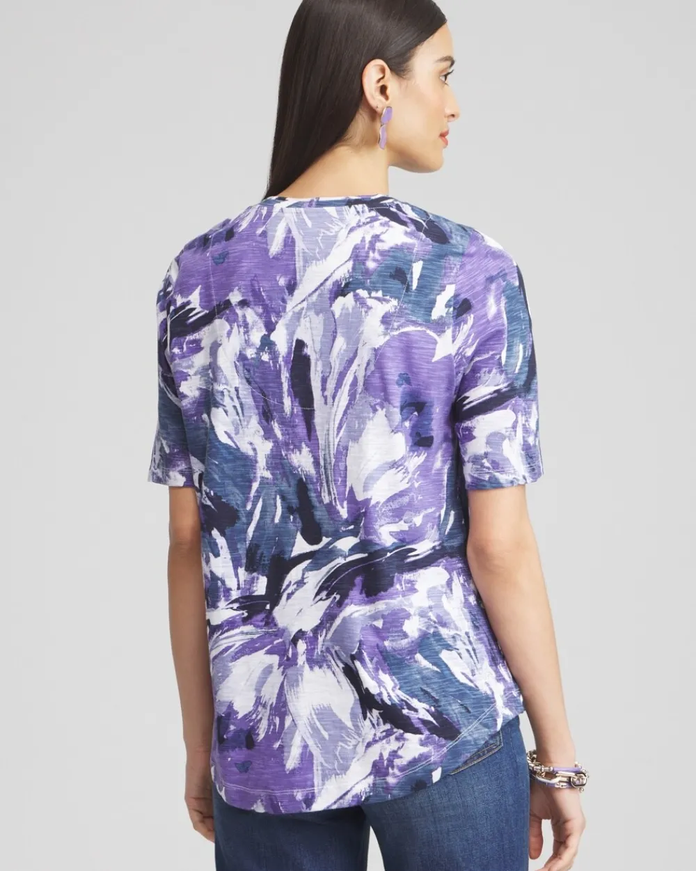 Best Sale Floral Elbow Sleeve A-line Tee Tops
