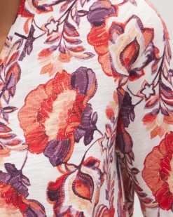 Sale Floral Elbow Sleeve A-line Tee Tops
