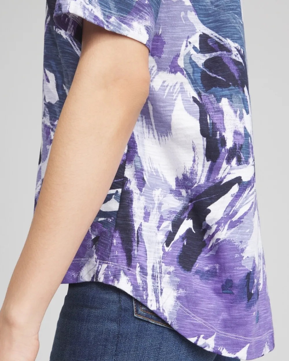 Best Sale Floral Elbow Sleeve A-line Tee Tops