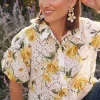 Store Floral Eyelet Shirt Tops