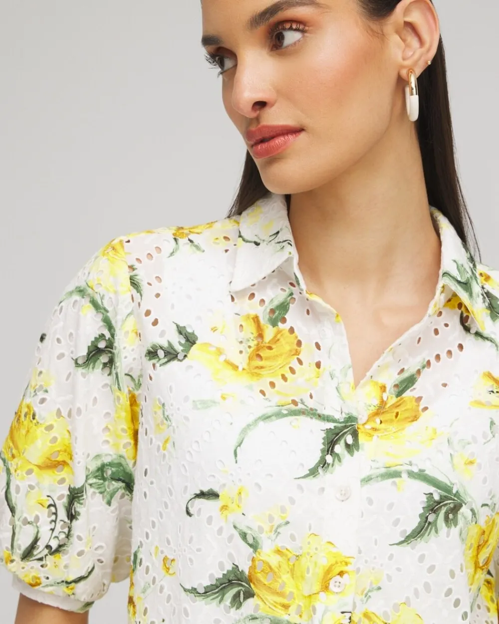 Store Floral Eyelet Shirt Tops