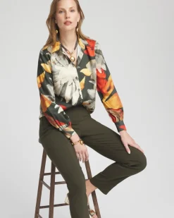 Clearance Floral Faux Silk Shirt Tops