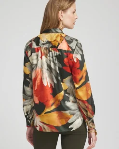 Clearance Floral Faux Silk Shirt Tops